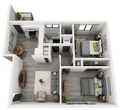 Floor plan for 1 bed, 1 bath, 900 sqft